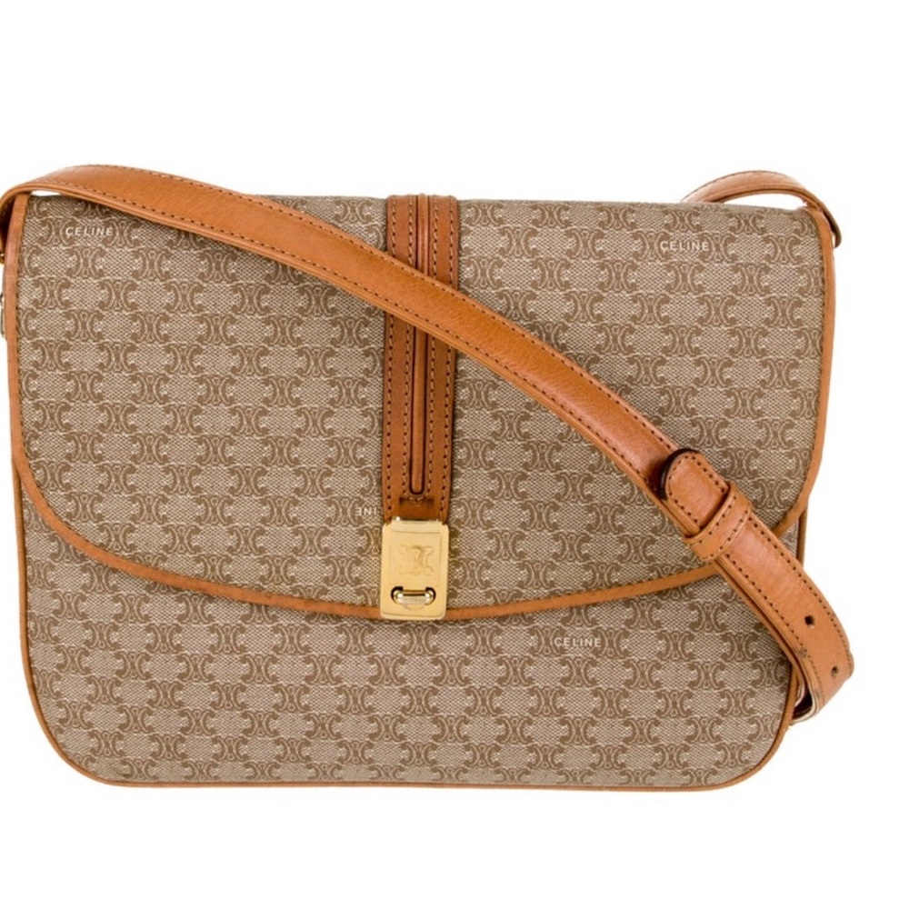 Vintage Celine Tan and Brown Monogram Shoulder Bag